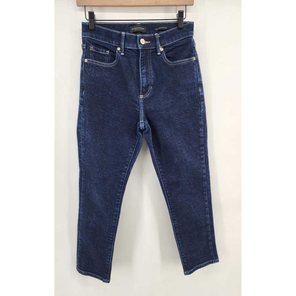 Banana Republic Premium Denim High Rise Straight Leg Jeans Dark Wash Denim